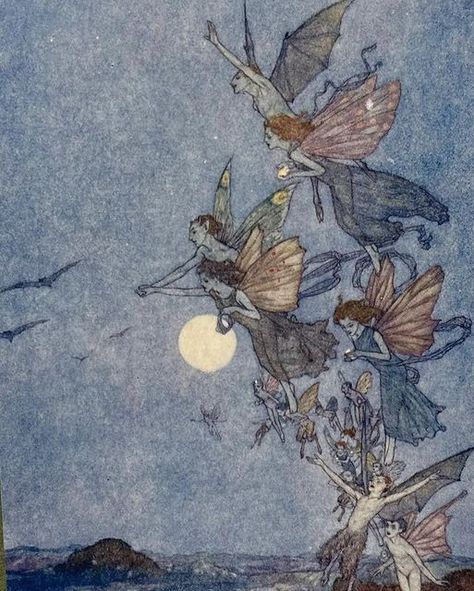 Bee Stings on Instagram: "Edmund Dulac, A Midsummer Night's Dream #edmunddulac #fairy #fairyillustration #amidsummernightsdream #shakespeare #illustration #vintageillustration #goldenageofillustration" Fairies Flying, Edmund Dulac, Arthur Rackham, Elves And Fairies, Fairytale Illustration, Vintage Fairies, Midsummer Nights Dream, Fairytale Art, Illustration Vintage