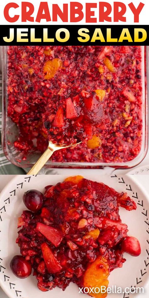 Easy jello salad with cranberries, pineapple and mandarin oranges Cranberry Orange Jello Salad, Thanksgiving Jello Salad, Fresh Cranberry Salad, Orange Jello Salad, Salad With Pineapple, Orange Jello Salads, Fresh Cranberry Recipes, Cranberry Jello Salad, Cranberry Bites