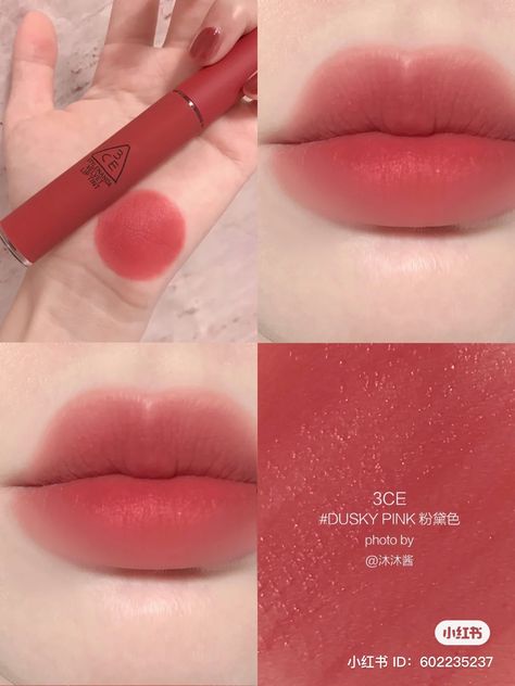 3CE Velvet lip tint in shade #DustyPink 3ce Lipstick, 3ce Velvet Lip Tint, Natural Pink Lips, Korean Lip Tint, Velvet Lip Tint, Korean Lips, Chinese Makeup, Ulzzang Makeup, Pink Lipstick