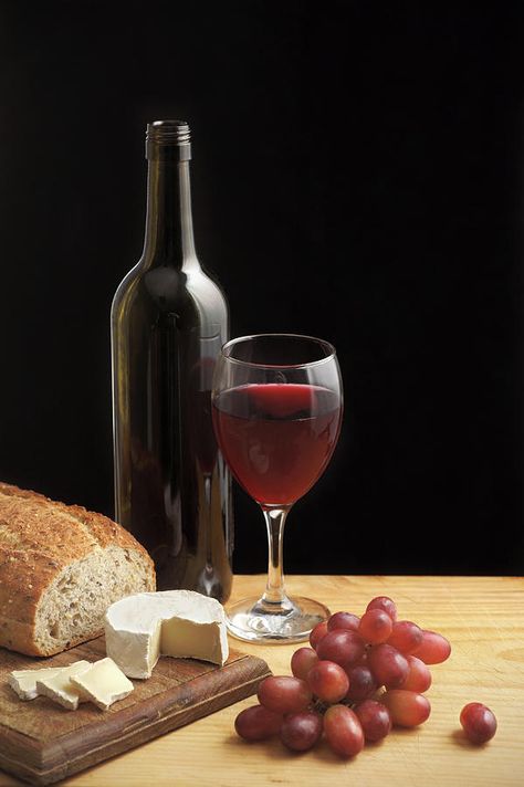 Still Life With Wine Cheese And Grapes Photograph by Oliverchilds