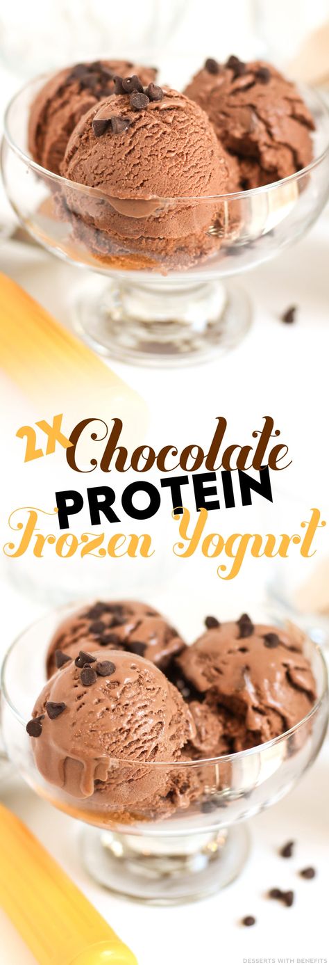 Healthy Double Chocolate Protein Frozen Yogurt (sugar free, low fat, high protein, high fiber, gluten free) - Healthy Dessert Recipes at Desserts with Benefits Protein Frozen Yogurt, Frozen Yogurt Desserts, Choir Of Angels, Low Fat High Protein, High Protein High Fiber, Yogurt Chocolate, Frozen Yogurt Recipes, Fro Yo, Yogurt Dessert