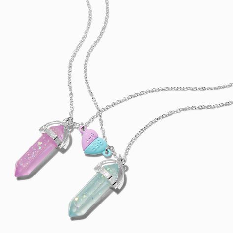 Claire's Best Friends Glow In the Dark Mystical Gem Pendant Necklaces - 2 Pack Friendship Necklaces For 2, Bestie Necklaces, Best Friend Necklaces For 2, Bff Stuff, Family Christmas Outfits, Vday Gifts, Bff Jewelry, Gem Pendant, Magnetic Necklace