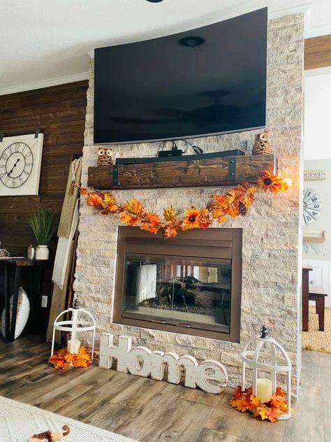 Fireplace No Hearth, Wall Gas Fireplace, Chunky Mantle, Mountain Fireplace, Brick Fireplace Remodel, Stone Tile Fireplace, Fireplace Fronts, Build A Fireplace, Tile Fireplace