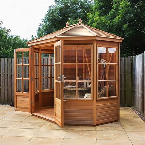 Summer House Ideas, Octagonal Summer House, Roof Joist, Garden Pavillion, Western Red Cedar Cladding, Wooden Garden Buildings, Georgian Windows, Cedar Cladding, Summer House Garden