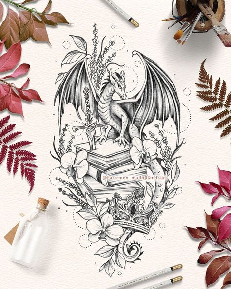 Dragon Back Tattoos For Women, Disney Dragon Tattoo, Dragon And Book Tattoo Ideas, Book Dragon Tattoo For Women, Dragon Tattoo Sleeve Women, Dragon Book Tattoo For Women, Book Dragon Tattoo Ideas, Dragon And Book Tattoo, Dragon Tattoos Women