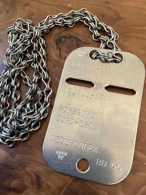 Authentic Vintage Military Dog Tag Necklace Swedish Army Nederlulea -Cold War 66  | eBay Army Dog Tag, Military Dog Tag, Swedish Army, Military Dog, The Girl With The Dragon Tattoo, Dog Tags Military, Vintage Military, Dragon Tattoo, Dog Tag