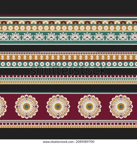 Colorful Geomatrical Border Motif Design Stock Stock Illustration 2089089700 Indian Motif, Mughal Art, Ajrakh Prints, Digital Borders Design, Border Pattern, Ethnic Patterns, Motif Design, Border Design, Lace Design