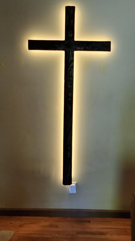 Natural cedar cross wood backlighted cross wood art church gift cross wood Christian symbolic remote controlled wood cross log-shaped hand hewn log- shaped Large Wooden Cross, 1x4 Wood, Entrance Ideas Entryway, Christian Gift Shop, Christian Crosses, Entrance Signage, Cross Wood, Rugged Cross, Cross Decor