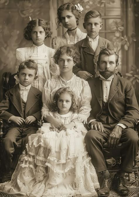 Printing Pictures Ideas, Traditional Family Portraits, Nostalgic Clothes, Old Family Portraits, Vintage Family Pictures, 1800s Photography, Old Fashioned Photos, Vintage Family Photos, Victorian Pictures