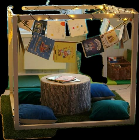 Reggio Outside Activities, Reggio Emilia Homeschool, Mixed Age Classroom Setup, Reggio Reading Corner, Reggio Reading Area, Kindergarden Decoration Room, Reggio Emilia Classroom Decor, Eyfs Book Corner, Reggio Classroom Decor