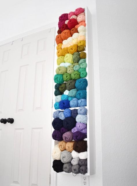 Build his DIY yarn shelf with just a little bit of cost and effort to keep your yarn stash organized and visible! Diy Craft Storage Cabinet, Yarn Shelf, Yarn Storage Ideas, Yarn Storage Solutions, Storage Cabinet Ideas, Craft Storage Cabinet, Diy Craft Storage, Craft Storage Cabinets, Homemade Home