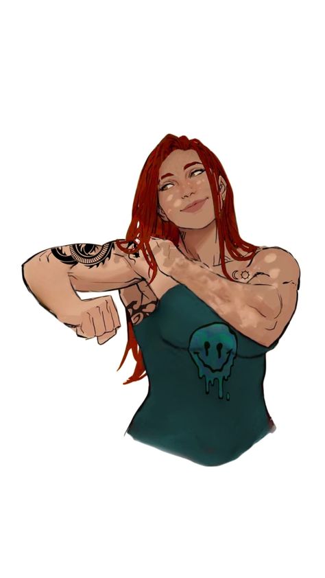 Buff Lady Art, Buff Redhead Woman, Buff Women Oc, Werewolf Oc Female, Buff Woman Drawing, Strong Woman Character Design, Buff Women Drawing Reference, Muscular Female Character Design, Buff Woman Reference