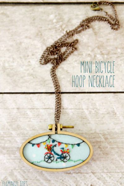 Mini Bicycle Embroidery Hoop Necklace Hoop Embroidery Ideas, Mini Embroidery Patterns, Mini Hoop Embroidery, Bicycle Embroidery, Jewelry Embroidery, Hoop Necklace, Mini Embroidery, Trendy Embroidery, Miniature Embroidery