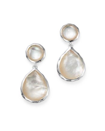 A pair of drop earrings with mother-of-pearl and clear quartz doublets in sterling silver by Ippolita. Candy Snowman, Silver Pearl Earrings, Mother Of Pearl Jewelry, Mother Of Pearl Earrings, Rock Candy, Silver Pearls, Cute Jewelry, Clear Quartz, Pearl Jewelry