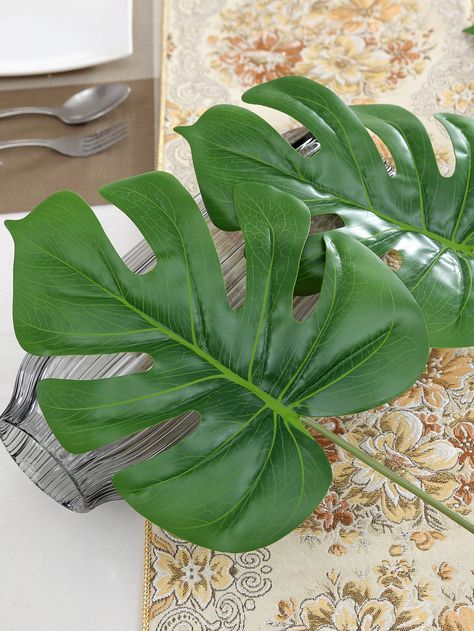 Green  Collar  Plastic  Artificial Leaves Embellished   Home Decor Cheap Flower Arrangements, Artificial Plant Arrangements, Artificial Plants Decor, Artificial Plants Indoor, Artificial Plant Wall, Artificial Leaves, Palm Green, Artificial Plants And Trees, Artificial Plants Outdoor