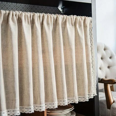 Room Divider Bathroom, Kitchen Window Lighting, Cabinet Curtain, Curtains For Home, Linen Valances, Bathroom Rustic, Kitchen Window Curtains, Rustic Light, Small Window Curtains