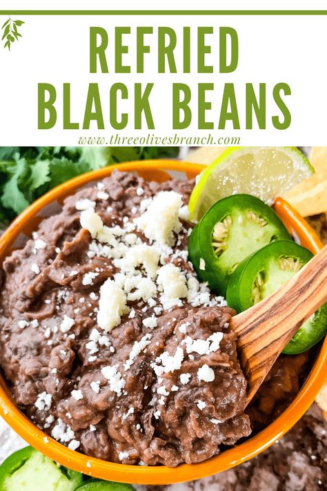 Sides For Taco Night, Black Refried Beans, Black Bean Refried Beans, Summer Potluck Dishes, Mexican Side Dish, Fall Bread Recipes, Refried Black Beans, Mexican Side, Homemade Refried Beans