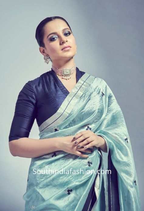 kangana ranaut light blue chanderi saree panga promotions 2 scaled Kangna Ranaut, Saree Inspiration, Sky Blue Saree, Saree Jackets, Blue Silk Saree, Saree Wearing, Saree Wearing Styles, Kangana Ranaut, Beautiful Sarees