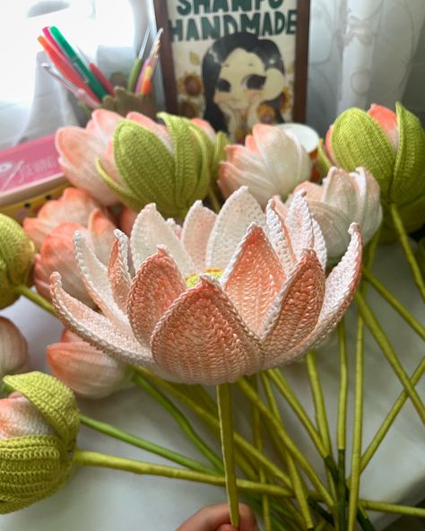 Making lotus flowers for my wedding. 20 done. 48 to go. #Shanpocrochet #crochet #moclen #shanpohandmade Crochet Lotus Flower Pattern, Crochet Water Lily, Lotus Crochet, Crochet Pouf Pattern, Crochet Pouf, Crochet Frog, Lotus Flowers, Crochet Stuff, My Wedding