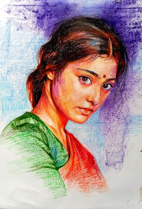 Coloured Portrait Drawing, Face Colour Drawing, Water Colour Portrait Art, Color Pencil Sketches Portraits, Pencil Colour Sketches Portraits, Portrait Art Pencil Faces, Colour Pencil Drawing Portraits, Oil Pastel Portrait Faces, Potrait Paintings Pencil