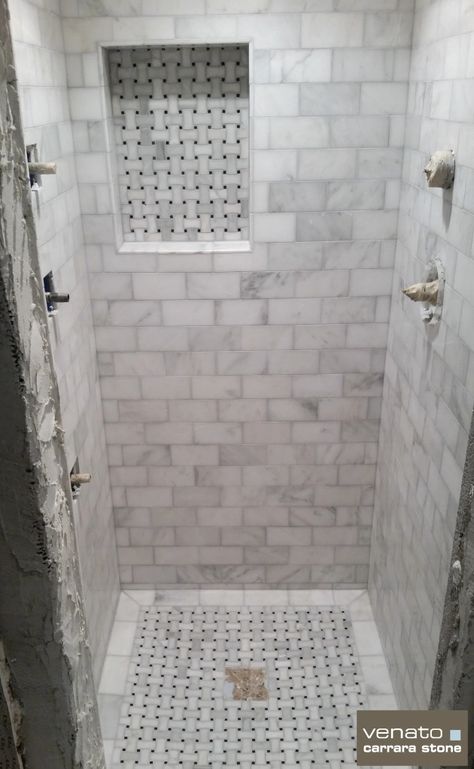 Carrara Bathroom, Basketweave Tile, Carrara Venato, Marble Shower Tile, Basket Weave Tile, Subway Tile Showers, Marble Tile Bathroom, Subway Tiles Bathroom, Marble Subway Tiles