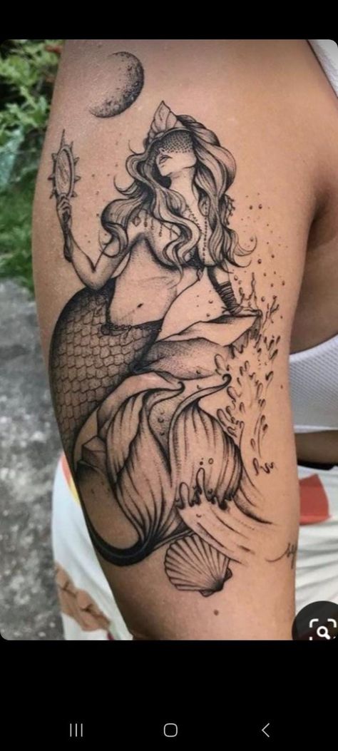 Mermaid Flowers Tattoo, Witchy Mermaid Tattoo, Moon Mermaid Tattoo, Mermaid And Fairy Tattoo, Tattoo Mar Ocean, Mermaid Tattoo Ideas For Women, Mermaid Thigh Tattoo, Circuit Stickers, Tattoo After Care