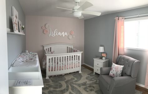 Pink And Gray Floral Nursery, Grey Crib Pink Nursery, Pink And Grey Nursery Walls, Blush Pink And Grey Nursery, Light Pink And Gray Nursery, Light Pink And Grey Nursery, Gray Pink Nursery, Blush And Grey Nursery, Pink And Grey Nursery Ideas