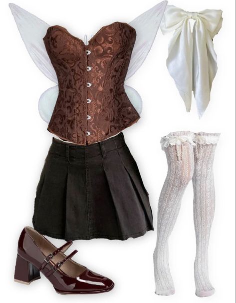 Brown Corset Halloween Costume, Brown Underbust Corset For Costume Party, Brown Dress Halloween Costume, Fairycore Fitted Corset For Costume, Fitted Halloween Corset Dress In Coquette Style, Brown Corset For Cosplay, Brown Overbust Corset For Festivals, Pretty Corset, Corset Halloween Costumes