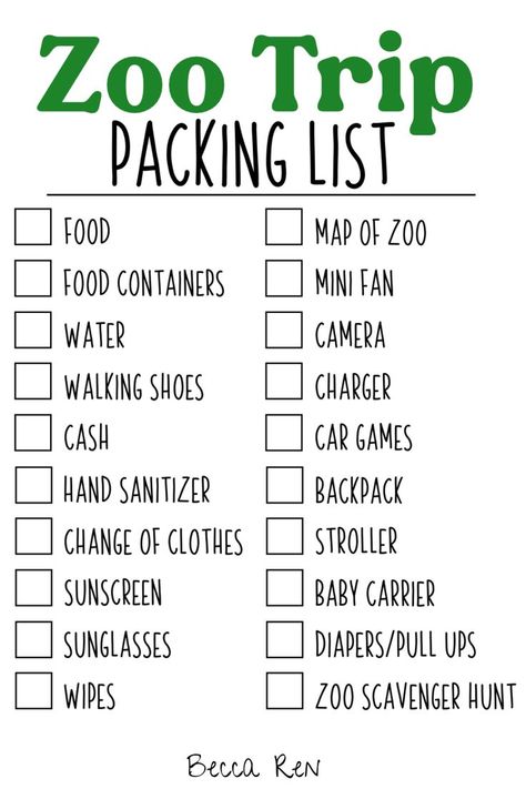 zoo trip packing list Packing List Kids, Family Activities Kindergarten, Family Activities Preschool, Zoo Trip, Trip Packing List, Free Family Activities, Kids Travel Activities, Pack List, Zoo Activities