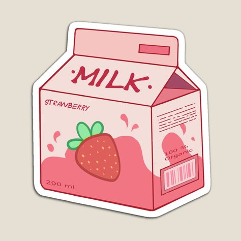 Strawberry Art, Milk Box, Funny Magnets, Strawberry Milk, Science Poster, Stranger Things Fanart, Colorful Prints, Milk, Cute Art