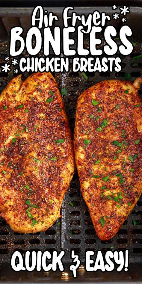 This air fryer boneless chicken breast recipe is easy to make, uses simple spices, is super juicy, and is naturally gluten-free and low-carb. Air Fryer Boneless Chicken Breast, Boneless Chicken Breast Recipe, Air Fryer Chicken Breasts, Boneless Skinless Chicken Breast Recipes, Skinless Chicken Breast Recipes, Air Fryer Chicken Breast, Air Fryer Recipes Chicken Breast, Good Fried Chicken, Chicken Boneless Breast Recipes