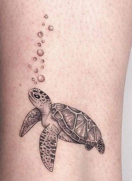 Small Tattoos Turtle, Tattoos Turtle, Small Turtle Tattoo, Bubble Tattoo, Tortoise Tattoo, Beachy Tattoos, Turtle Tattoos, Sea Turtle Tattoo, Turtle Tattoo Designs