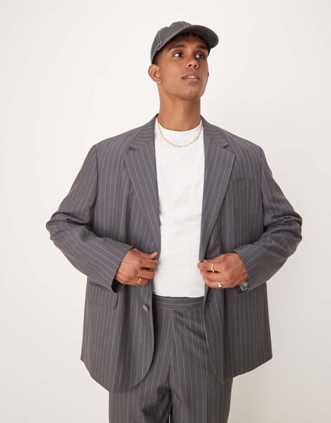 Suit jacket by ASOS DESIGN Business class Stripe design Notch lapels Two-button fastening Pocket details Oversized fit Oversized Blazer Men, Flip Flop Boots, Leopard Print Baby, Pinstripe Suit, Pin Stripe, Business Class, Oversized Blazer, White Trainers, Design Business