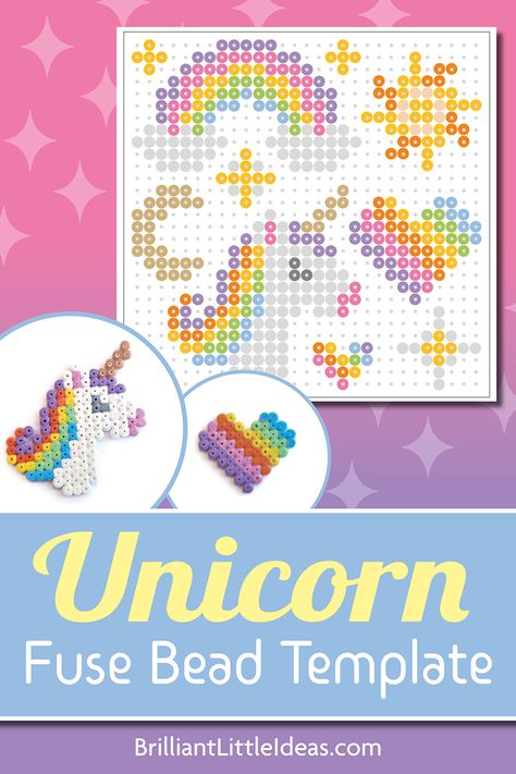 Unicorn Melty Beads, Fuse Bead Template, Unicorn Hama Beads, Unicorn Perler Bead Pattern, Melt Beads Patterns, Easy Perler Beads Ideas, Random Crafts, Beads Patterns, 3d Perler Bead