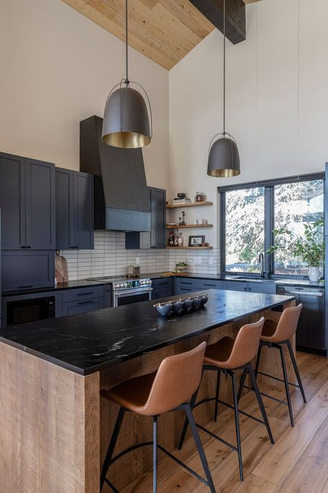 Black Kitchen Island With Black Counter, Black Light Fixtures Kitchen, Island Lighting Black, Small Kitchen Islands, Black Light Fixtures, Kitchen Island Lighting Black, Kitchen Island Lighting Ideas, Island Lighting Ideas, Best Kitchen Island