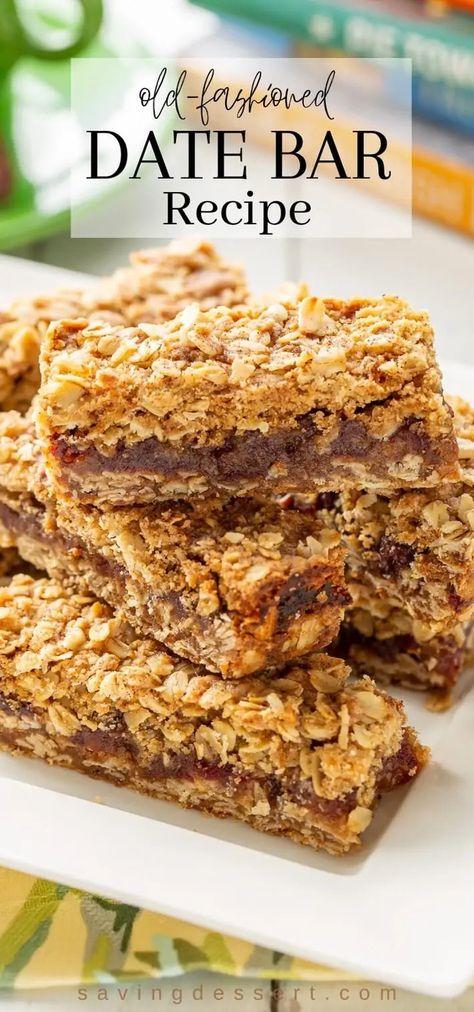 Old Fashioned Date Bars Recipe, Date Bars Recipe, Date Recipes Desserts, Date Bar, Date Bars, Date Recipes, Ww Desserts, Oat Bars, Bar Recipe