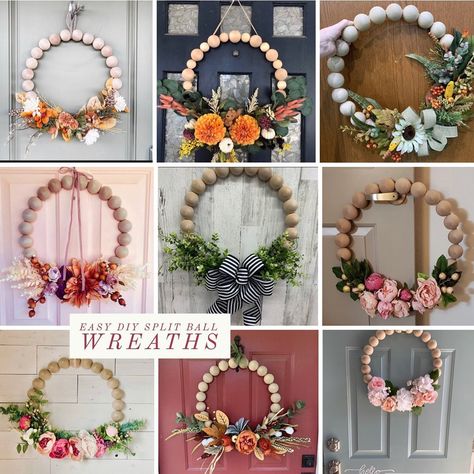 HobKnobin on Instagram: “Can you believe Spring is only one week away??!! Its the perfect time to add some much needed flare to your front door. Besides arent you…” Wood Bead Wreaths, Bead Wreaths, Couronne Diy, Wood Beads Diy, Ball Wreath, Easy Diy Wreaths, Door Signs Diy, Wooden Wreaths, Door Wreaths Diy