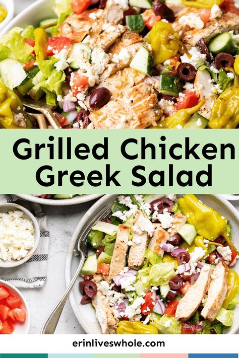 Chicken Greek Salad, Greek Chicken Salad Recipe, Feta Salad Recipe, Greek Chicken Salad, Feta Chicken, Feta Cheese Salad, Satisfying Salads, Feta Recipes, Romaine Lettuce Salad