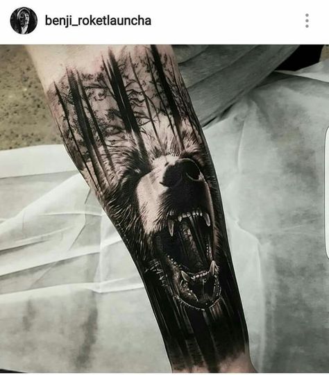 Dark Forest Tattoo, Grizzly Bear Tattoos, Bear Tattoo Designs, 10 Tattoo, Hunting Tattoos, Animal Sleeve Tattoo, Wolf Tattoo Sleeve, Bear Tattoos, Forest Tattoos