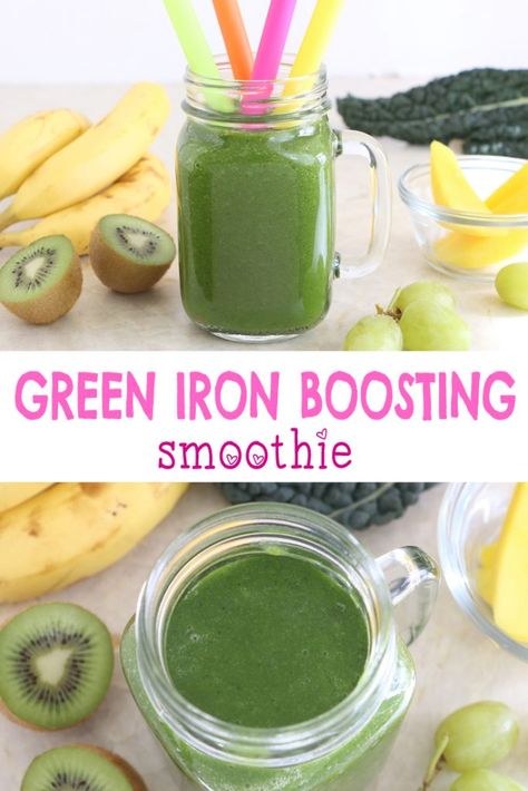 Green Iron Boosting smoothie. No added sugar, the smoothie is loaded with Iron and Vitamin C, perfect to ensure your baby a proper cognitive and developmental growth. High Iron Smoothies, Iron Rich Smoothie, Baby Smoothies, Sweet Smoothies, Foods With Iron, Foods High In Iron, Breakfast Smoothie Recipes, Iron Rich Foods, Pineapple Smoothie