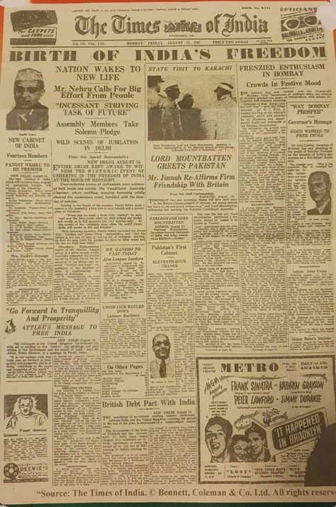 British Indian Aesthetic, Indian Newspaper, Shuffle Board, Project Cover Page, History Of Pakistan, Working Model, Writing Support, Indian History Facts, India Independence