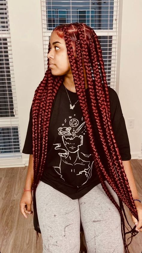 Burgundy Knotless Braids. - Gist94 Jumbo Burgundy Knotless Braids, Burgundy Knotless Braids, Burgundy Knotless, Red Knotless Braids, Red Knotless, Box Braids Jumbo, Knotless Braids Styles, Large Knotless, Red Box Braids