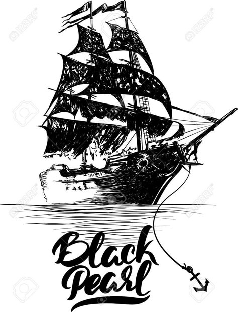 Pirate Ship Tattoo Drawing, Pirate Ship Drawing, Pirate Ship Tattoos, Ship Tattoos, Ship Sketch, Black Pearl Ship, Pirate Ship Tattoo, Pearl Tattoo, Pirate Ship Art