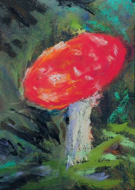 Mushroom #2 Impressionist Oil Pastel, Oil Pastel Crayons, Chalk Pastel Art, Oil Pastels Painting, Crayon Drawings, Pastel Crayons, Pastel Artwork, Oil Pastel Paintings, Oil Pastel Art