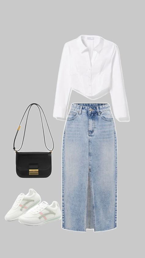 Outfit Konser, Modest Spring Outfits, Simple Casual Outfits, Simple Style Outfits, Elegant Outfit Classy, Everyday Fashion Outfits, Jeans Skirt, Simple Trendy Outfits, Comfy Fashion