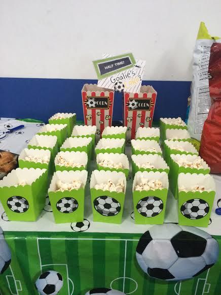 Goalie's Popcorn Station Soccer Birthday Theme, Kids Football Parties, Goodie Bag Ideas, Soccer Theme Parties, Hockey Birthday, Soccer Birthday Parties, Eid Stickers, Soccer Theme, Football Birthday Party