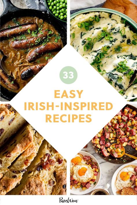 These 33 easy Irish recipes go beyond corned beef and cabbage. Dishes like colcannon and Guinness stew will make your St. Patrick's Day menu way more exciting, and take your taste buds on an adventure. St Patrick's Day Menu, Easy Irish Recipes, Irish Scones Recipe, Traditional Irish Breakfast, Traditional Irish Food, Full Irish Breakfast, Recipes To Try At Home, Irish Recipes Traditional, Irish Dishes