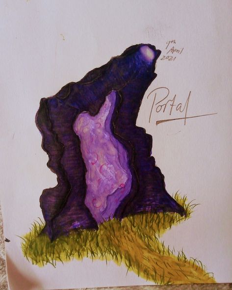 A coloured-in drawing of a Nether Portal Portal Reference Drawing, How To Draw A Portal, Portal Drawing Sketch, Portal Sketch, Minecraft Amethyst Portal, Portal Drawing, Trippy Portal Painting, Minecraft Portal, Nether Portal