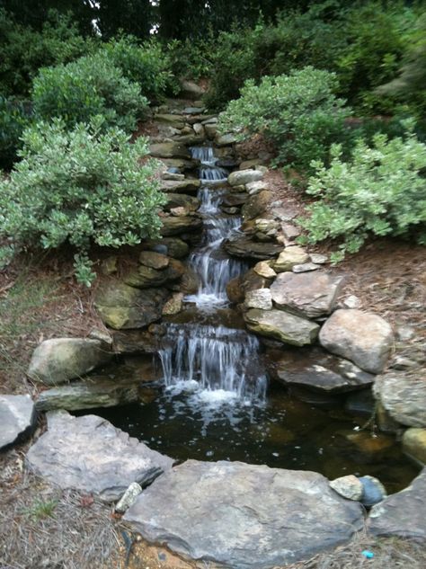 She had a small waterfall in hers. Description from in.pinterest.com. I searched for this on bing.com/images Backyard Streams, Backyard Stream, Stone Waterfall, Backyard Water Features, Backyard Waterfalls, Backyard Waterfall, Waterfall Ideas, Outdoor Waterfalls, Fountain Pond