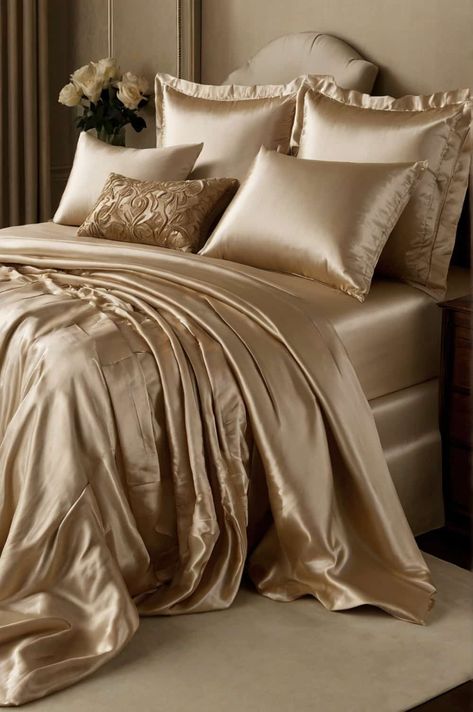 luxury bedroom accessories indulge in sumptuous silk 2 Fun Apartment, Feminine Space, Opulent Bedroom, Shaped Pillows, Luxe Furniture, Unique Dining Room, Glam Aesthetic, Bedroom Oasis, Custom Made Curtains